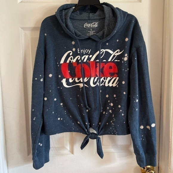 Coca Cola Tops - Women’s size large, Coka Cola hooded shirt, bleached,cropped